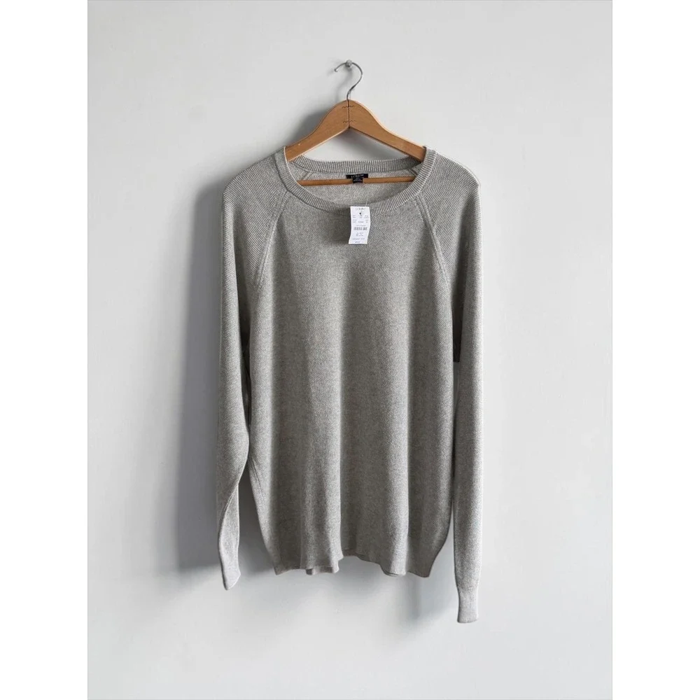 J.Crew Mens 100% Cotton Textured Raglan Crewneck Sweater Grey Heather XLarge NEW